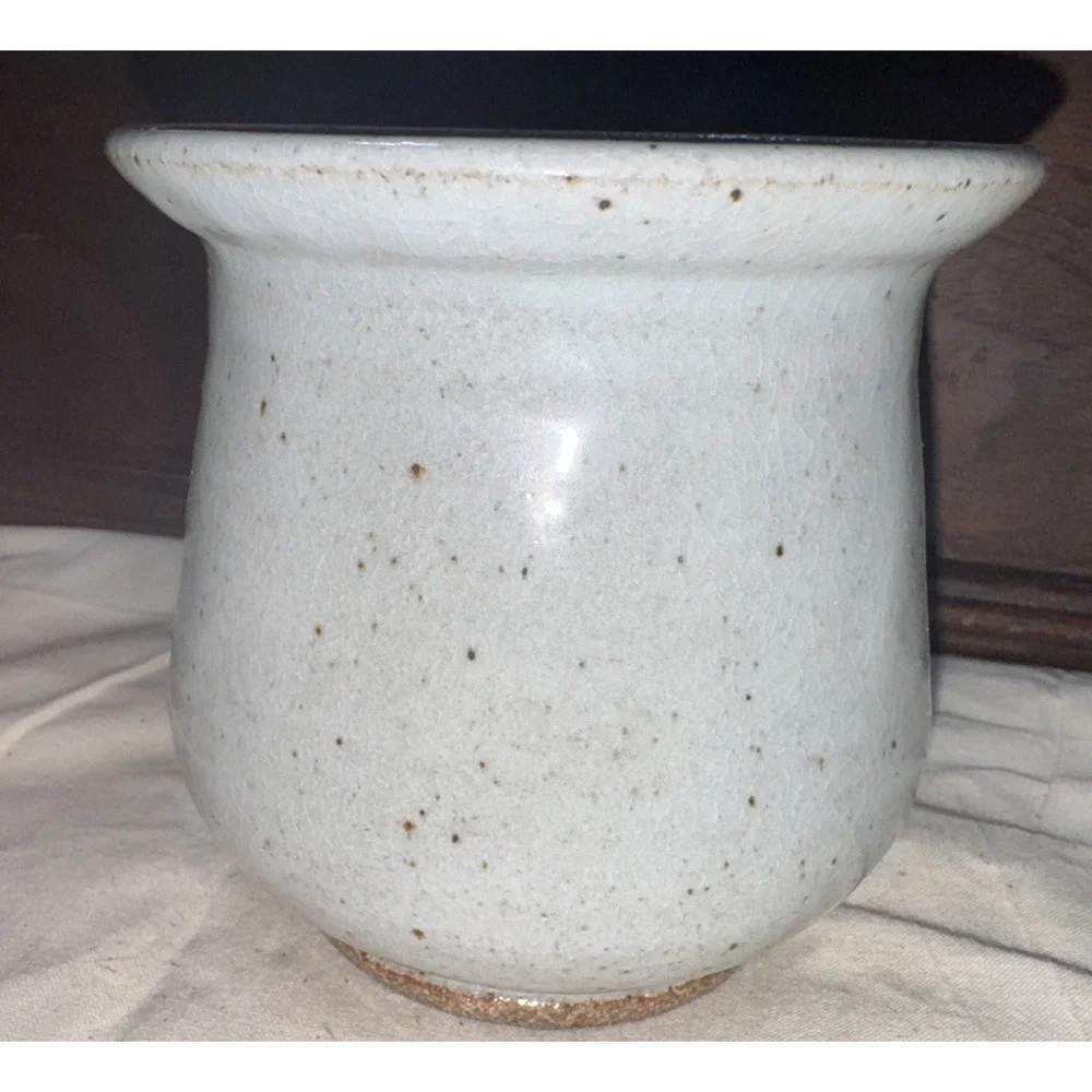 Hand Made Pottery Salsa Bowl signed Blue Gray‎ Brown 4.25